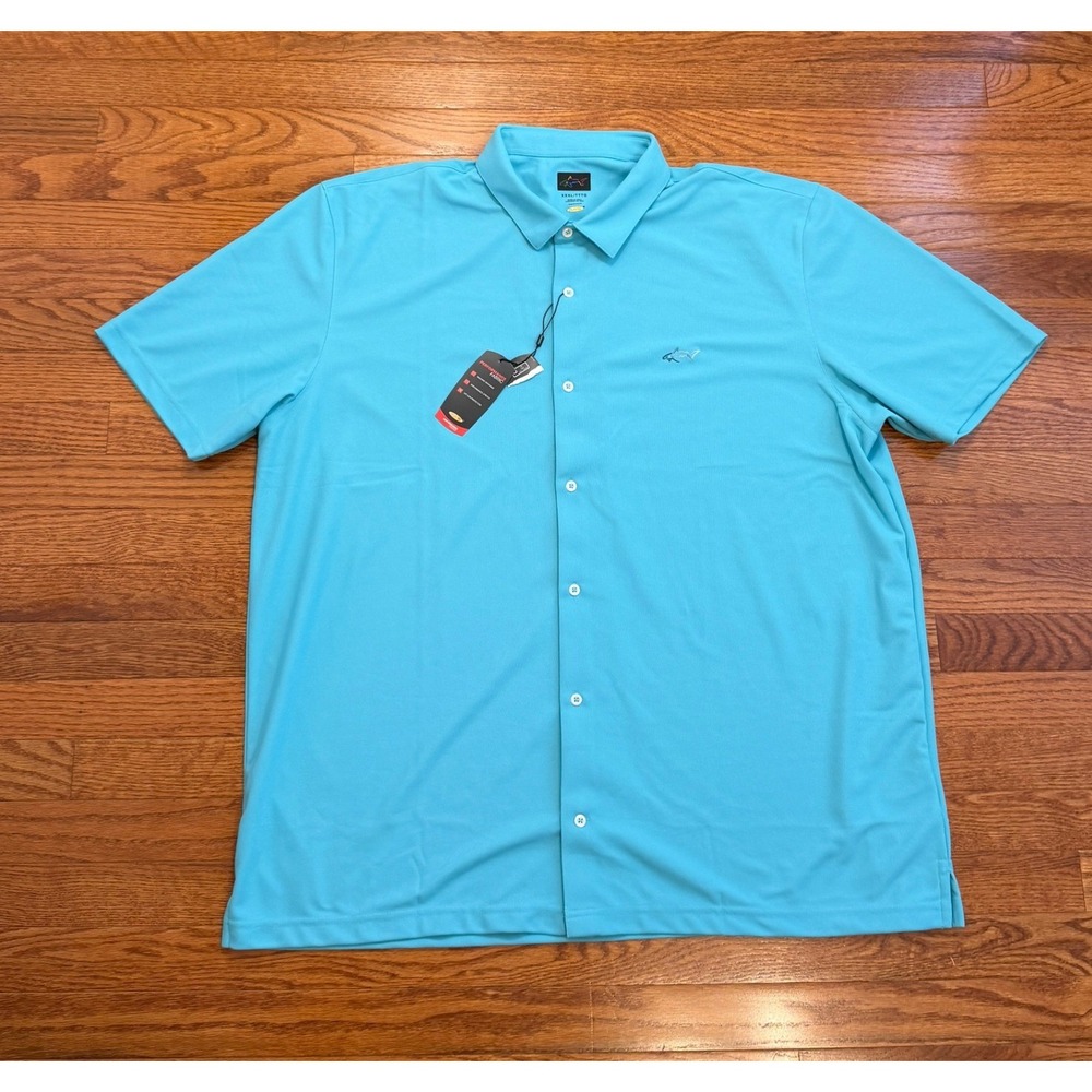 New Greg Norman Performance Button Down Shirt Mens 3XL Turquoise Blue Stretch